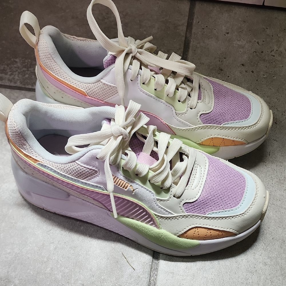 Puma Purple and Green Retro Sneakers with Chunky Design